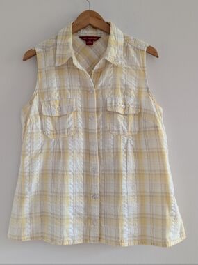 3/$30 100% Cotton Sleeveless Button-Down Plaid Shirt - Yellow & White